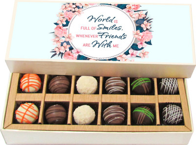 

Chocholik Friendship Gift - A Beautiful Friendship Can Change People - Dark, Milk, White Chocolate Truffles - 12pc Truffles(180 g)