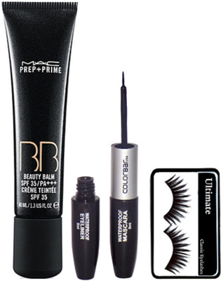 

Ultimate Eyelashes, Mac Prep-Prime B B Cream Founation, Colorbar 2 In 1 Eyeliner & Mascara(Set of 3)