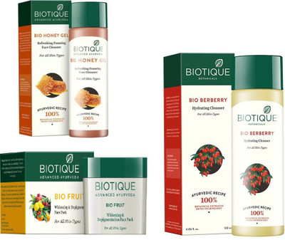 

BIOTIQUE BIO Bio Honey Gel Refreshing Foaming Face Cleanser For All Skin Types, Bio Fruit Face Pack, Bio Berberry Hydrating Cleanser(Set of 3)