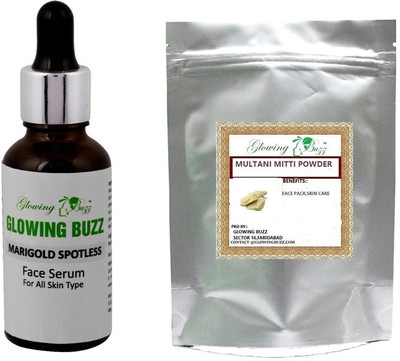 

Glowing Buzz Combo of marigold face serum and multaani mitti powder 100 grams(Set of 2)