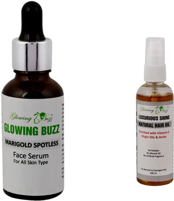 

Glowing Buzz Combo of marigold face serum and luxurious shine natural hair oil 100ml(Set of 2)