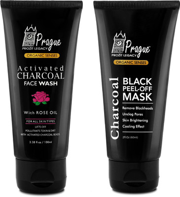 

Prague Activated Charcoal Peel Off Black Mask Face Pack And Face Wash With Charcoal Beads (Deep Skin Cleansing)(160 ml)