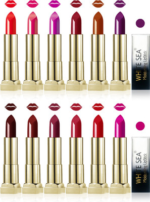 

white sea cosmetics makeup velvet glossy lipstick enriched with vitamin E fashion color combo set of 12(multicolor)