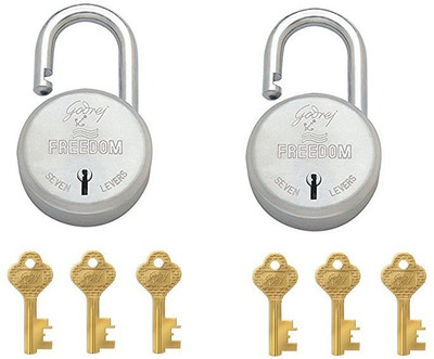 

Godrej FREEDOM LOCK (3 BRASS KEYS) PACK OF 2 Padlock(Silver)
