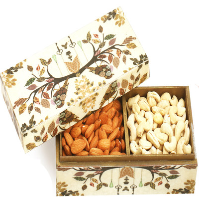 

Ghasitaram Gifts Dryfruits- Wooden 2 part Almonds and Cashews Box(600 g, Vacuum Pack)