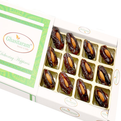 

Ghasitaram Gifts Dryfruits- Premum Dates with Almonds in White Box Almonds(500 g, Vacuum Pack)