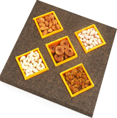

Ghasitaram Gifts Dryfruits- Jute 5 Part Dryfruit Tray(600 g, Vacuum Pack)
