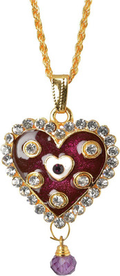 memoir Maroon Red Meena and Kundan work heartshape Gold-plated Cubic Zirconia Brass Pendant
