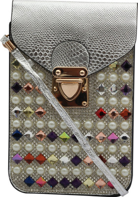 

capreo Women Casual Silver PU Sling Bag