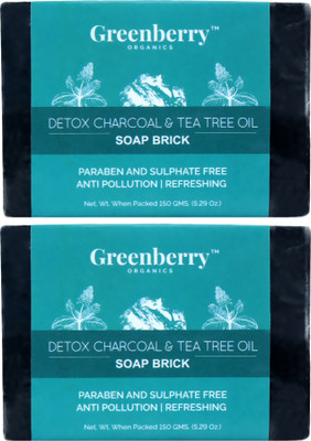 

Greenberry Organics Activated Charcoal & Tea Tree Oil Soap Brick Pack of 2 | Paraben & Sulphate Free | 150 GMS x 2(310 g, Pack of 2)