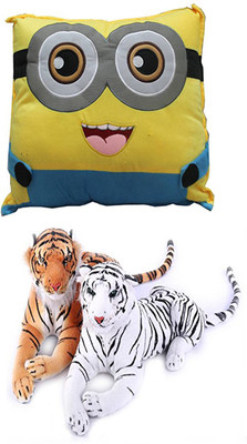 

Marchie's Soft Wild Animal Tiger Brown and White Medium Toy 40cm Size Set of 2 and Hut Minion Cushion Pillow Soft Toy - 45 cm - 45 cm(Multicolor)