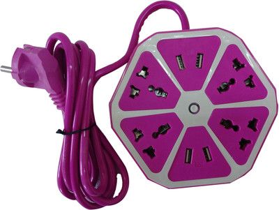 

Nation1 Hexagonal Power Socket Extension/ Universal 4 Way Outlets with 4 USB Charging Station Multifunction UK/ US/ EU/ INDIAN Plug 4 Socket Surge Protector(Purple)