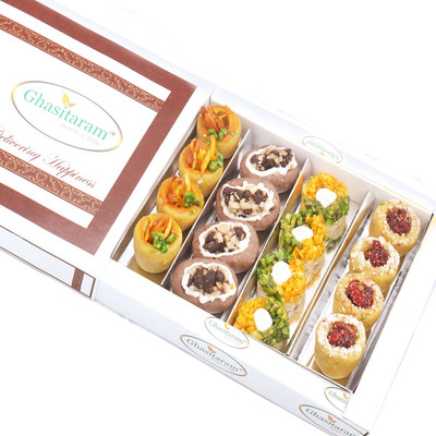 

Ghasitaram Gifts Assorted Box of Anjeer Basket, Kesar Pista Delight, Choco Boat and Almond Basket(400 g, Box)