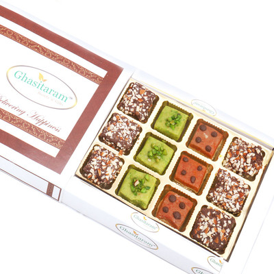 

Ghasitaram Gifts Pista Barfi,Besan Barfi and English Brittle Chocolates(300 g, Box)