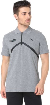 Puma Solid Men Polo Neck Grey T-Shirt at flipkart
