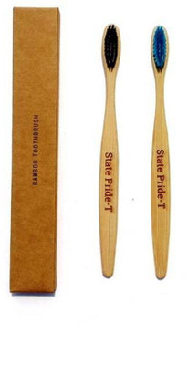 

State Pride-T Biodegradable Bamboo Toothbrush for Adults - Pack of 2| Eco Toothbrushes | 100% Biodegradable Handle | Black and Blue Colours Medium Bristles | Recyclable Toothbrush | BPA & Plastic-Free Medium Toothbrush(Pack of 2)