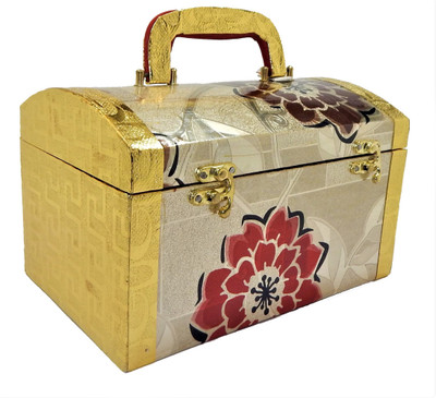 

RK Brands Hard Case Faux Suede Travel Golden Flower Print Bridal Makeup, Bangle Box Vanity Box(Golden)