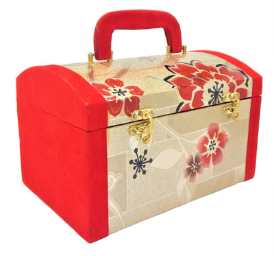

RK Brands Hard Case Faux Suede Travel Red Flower Print Bridal Makeup, Bangle Box Vanity Box(Red)