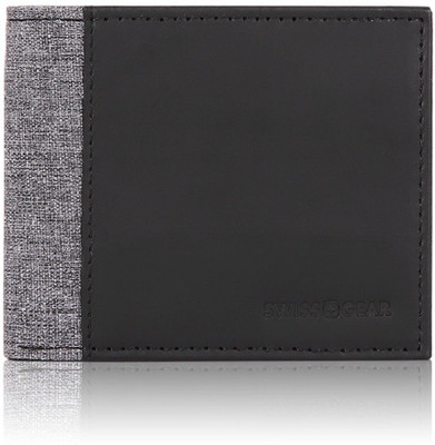 

Swiss Gear Men Black, Grey Genuine Leather, Fabric Wallet(5 Card Slots), Black/gray heather