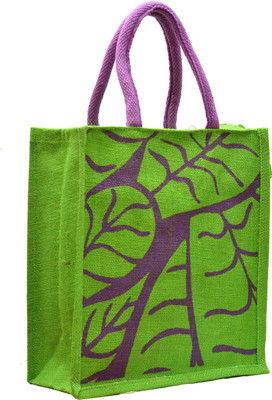 

AGGDA Green Jute Burlap with Purple Leaf Printed Waterproof Lunch Bag(Green, 12 L)