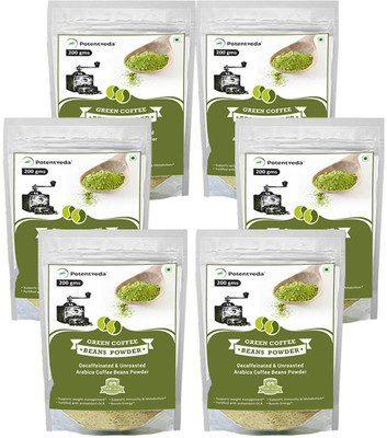 

Potentveda Green Coffee Beans Powder weight loss for Men & Women Unroasted Decaffienated Arabica 200 gm in each pouch Roast & Ground Coffee 1.2 kg(Pack of 6, Green Coffee Flavoured)