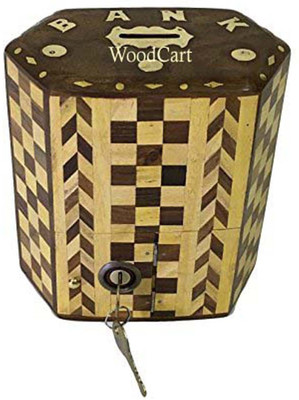 

WoodCart H@ndmade Wooden Hexagoan Shape Chess Mix Large Money Bank Coin Bank(Brown)