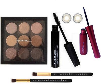 

Pro longwear combo Makeup Brush2,Mac Makeup 9 Shades Eyeshadow Palette,Liquid Last Eyeliner,Eye Lenses,Haute&Naughty Mascara(Set of 5)