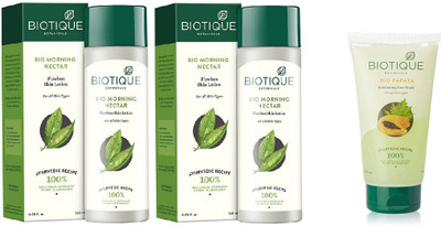 BIOTIQUE BIO Morning Nectar Flawless Skin Moisturizer, papaya face wash(Set of 3)