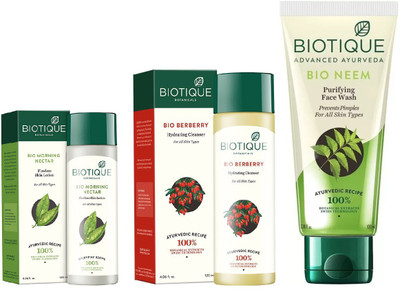 

BIOTIQUE BIO Bio Morning Nectar Flawless Skin Lotion, Bio Berberry Hydrating Cleanser, Bio Neem Purifying Face Wash(Set of 3)
