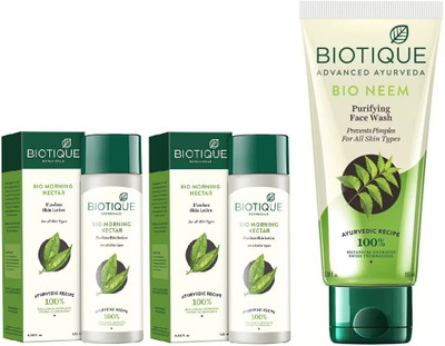 

BIOTIQUE BIO Morning Nectar Flawless Skin Moisturizer, Neem Purifying Face Wash For All Skin Types(Set of 3)
