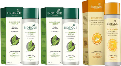

BIOTIQUE BIO Morning Nectar Flawless Skin Moisturizer, aloe vera sun lotion spf 30(Set of 3)