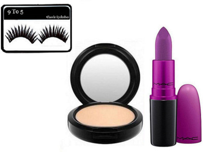 

9 to 5 Eyelashes , Compact with LONG LASTING Matte Finish HEROIN Lipstick(Set of 3)