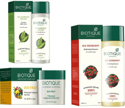 

BIOTIQUE BIO Bio Morning Nectar Flawless Skin Lotion, Bio Fruit Face Pack, Bio Berberry Hydrating Cleanser(Set of 3)