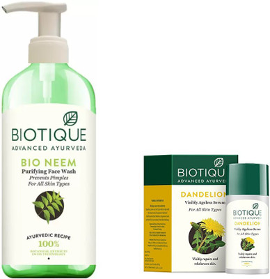 

BIOTIQUE BIO Neem Purifying Face Wash For All Skin Types, Dandelion Ageless Lightening Serum(Set of 2)