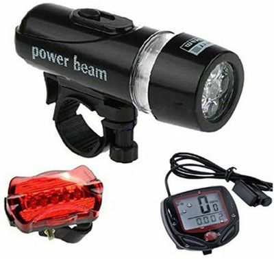 cycle world Combo 5 LED Bike Head Light, Rear Light and Speedometer Wired Cyclocomputer