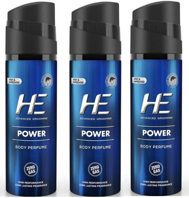 

HE POWER No-Gas Perfume Body Spray - For Men (120 ml, Pack of 3) Body Spray - For Men(360 ml, Pack of 3)