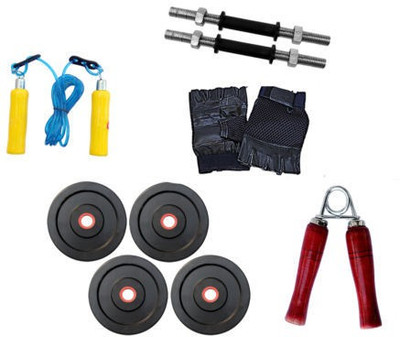 

BAANI INTERNATIONAL BEST QUALITY 8 KG HOME GYM COMBO .2 KG 4 STEEL PLATES WITH 2 DUMBBELL ROD .+ 1 SKIPPING ROPE .+ 1 PAIR OF GYM GLOVES .+HAND GRIPPER . Home Gym Combo(0 - 20 kg)