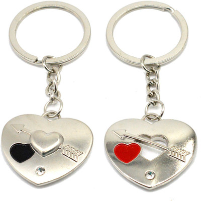faynci Two PC Twin Heart with Love Band Arrow Couple Key Chain for Gifting Valentine Day/Birthday/Friendship Day Key Chain