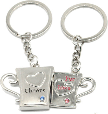 faynci 2pcs Couples Key Chain Set Cheers for Love Celebration Cup Pink Blue Rhinestone Key Chain for Gifting Valentine Day/Birthday/Friendship Day Key Chain