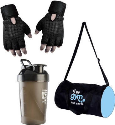

Hilex Combo of Gym Accessories Kit or Fitness Kit, 20l Blue Gym Bag + Hand Support Black Gym Gloves + 500ml Black Life is a Sport Shaker Bottle / Protein Shaker / Sipper for Both Men's & Women's, Boy's & Girl's. Gym & Fitness, Home Gym Kit