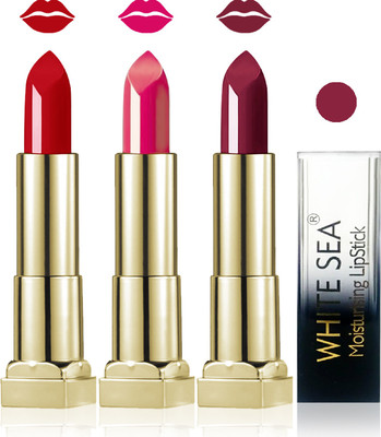 

white sea cosmetics makeup velvet glossy lipstick enriched with vitamin E fashion color combo set of 3(red falsa carrat, 15 ml)