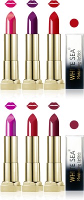 

white sea cosmetics makeup velvet glossy lipstick enriched with vitamin E fashion color combo set of 6(carrat d purple violet falsa l maroon red, 30 ml)