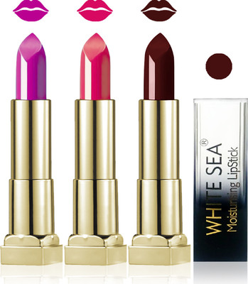 

white sea cosmetics makeup velvet glossy lipstick enriched with vitamin E fashion color combo set of 3(d purple carat hot chocolate, 15 ml)