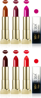 

white sea cosmetics makeup velvet glossy lipstick enriched with vitamin E fashion color combo set of 6(orange golden brown falsa hot chocolate red purple, 30 ml)