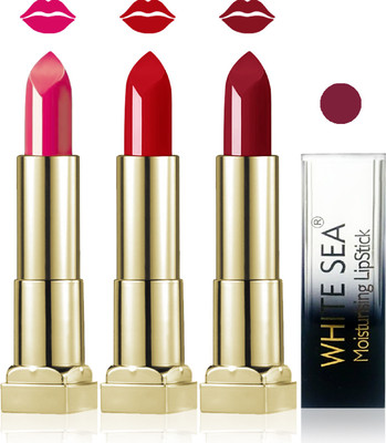 

white sea cosmetics makeup velvet glossy lipstick enriched with vitamin E fashion color combo set of 3(red maroon carrat)