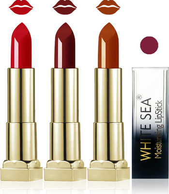 white sea cosmetics makeup velvet glossy lipstick enriched with vitamin E fashion color combo set of 3(coffee brown red golden brown, 15 ml)
