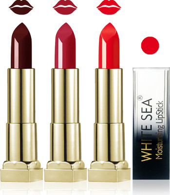 

white sea cosmetics makeup velvet glossy lipstick enriched with vitamin E fashion color combo set of 3(hot chocolate l maroon orange, 15 ml)