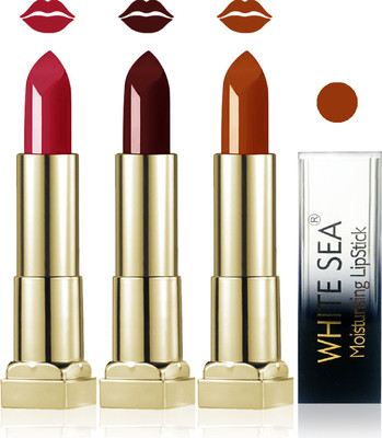 

white sea cosmetics makeup velvet glossy lipstick enriched with vitamin E fashion color combo set of 3(l maroon hot chocolate golden brown, 15 ml)
