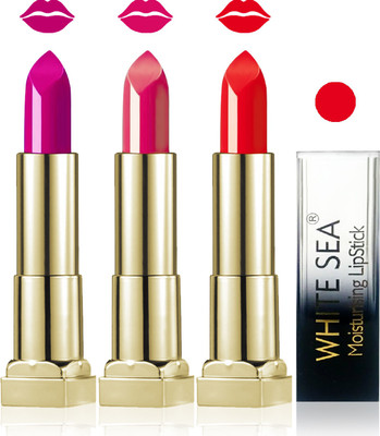 

white sea cosmetics makeup velvet glossy lipstick enriched with vitamin E fashion color combo set of 3(orange purple carrat, 15 ml)