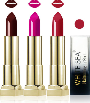 

white sea cosmetics makeup velvet glossy lipstick enriched with vitamin E fashion color combo set of 3(l maroon hot chocolate purple)